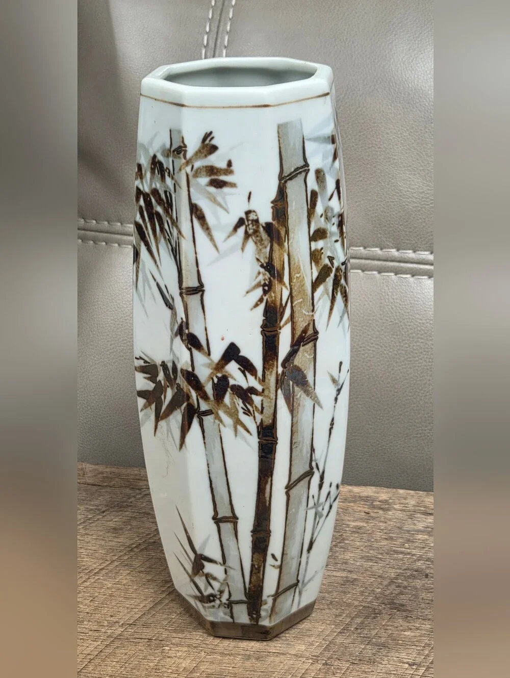 Vintage Japanese octagonal porcelain vase / Signed Bottom ~ Bin R